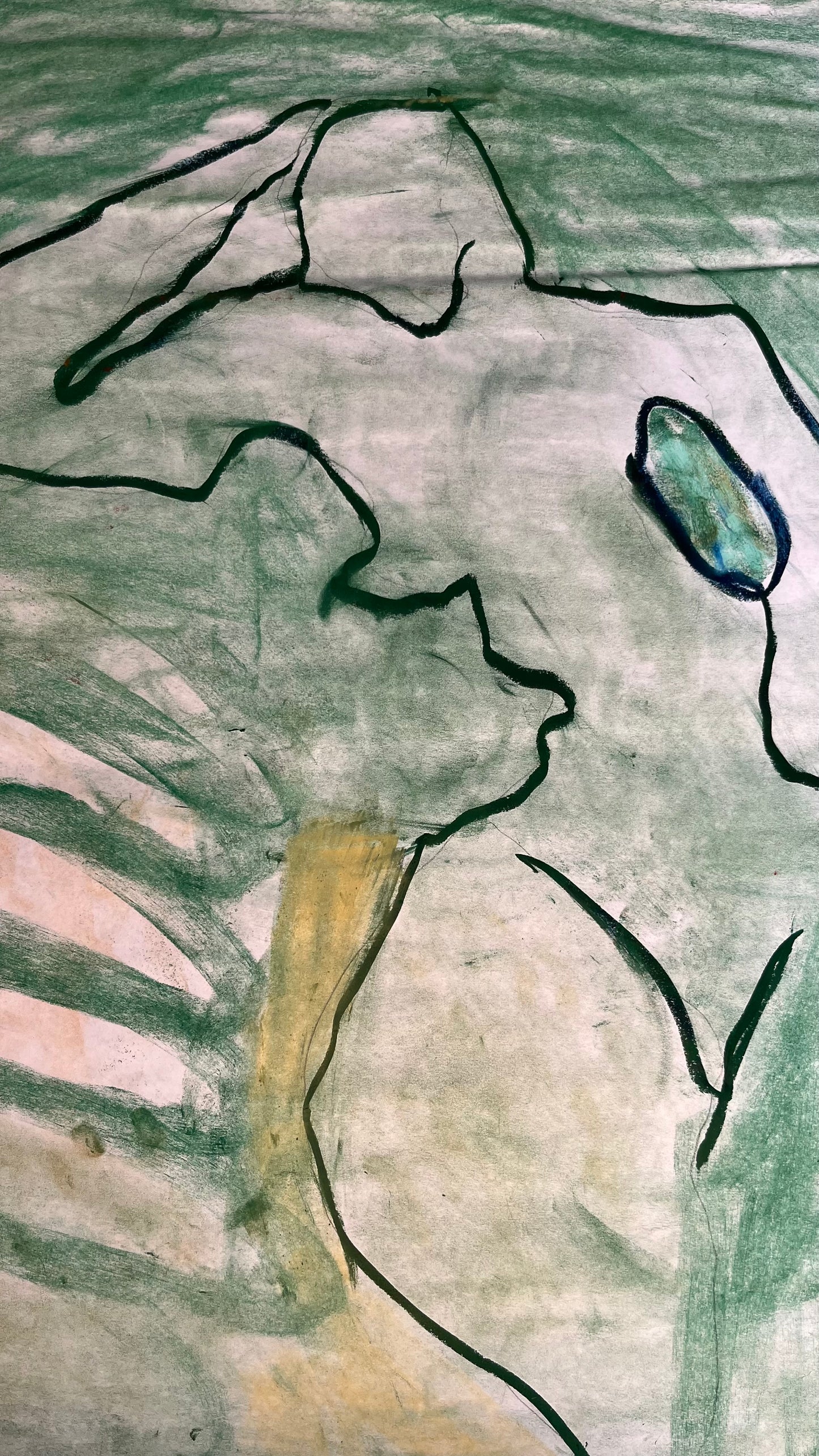Abstract line drawing of a face on a textured surface
